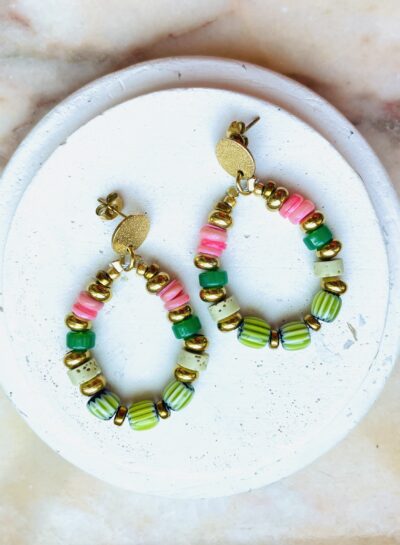 Boucles d’oreille OLGA corail/vert